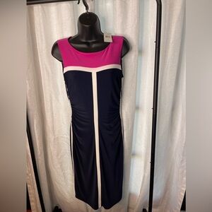 Ralph Lauren Navy Blue and Pink Sleeveless Stretch Sheath Dress